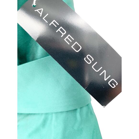 ALFRED SUNG Gown Size 2 NEW Draped One-Shoulder Satin Maxi Pockets Emerald Green - Picture 3 of 8